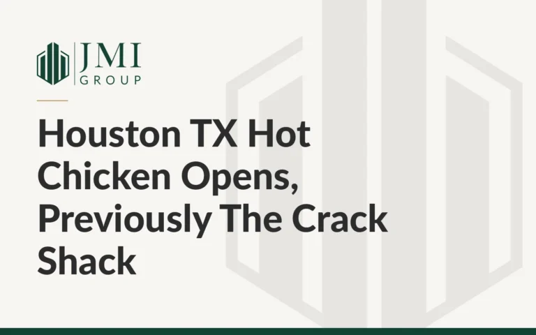 JMI Group article graphic titled Houston TX Hot Chicken Opens, Previously The Crack Shack, on a Commerce Pointe tenant in St. George