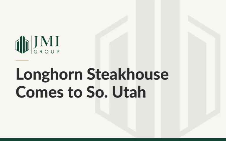 JMI Group article graphic titled Longhorn Steakhouse Comes to So. Utah, on a new restaurant tenant at Commerce Pointe in St. George