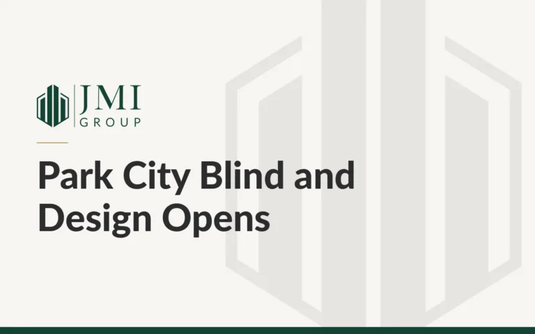 JMI Group article graphic titled Park City Blind and Design Opens, on a new retail tenant at Commerce Pointe in St. George, Utah