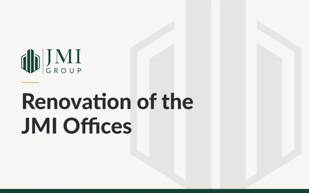 JMI Group article graphic titled Renovation of the JMI Offices, on the headquarters rebuild and temporary office in St. George