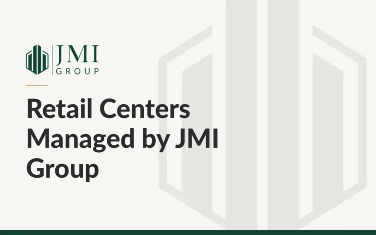JMI Group article graphic titled Retail Centers Managed by JMI Group, on Sunset Corner, Pineview Plaza, and Commerce Pointe in St. George