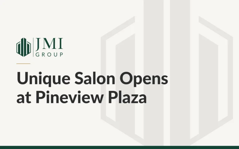 JMI Group article graphic titled Unique Salon Opens at Pineview Plaza, on Society Salon Suites opening in St. George, Utah